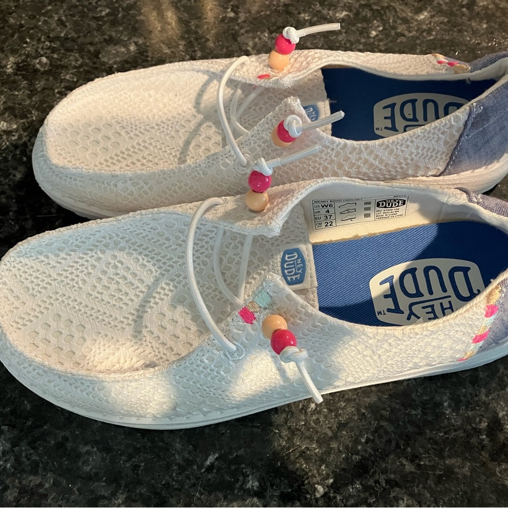 Hey Dude White Sneakers with Bead Details